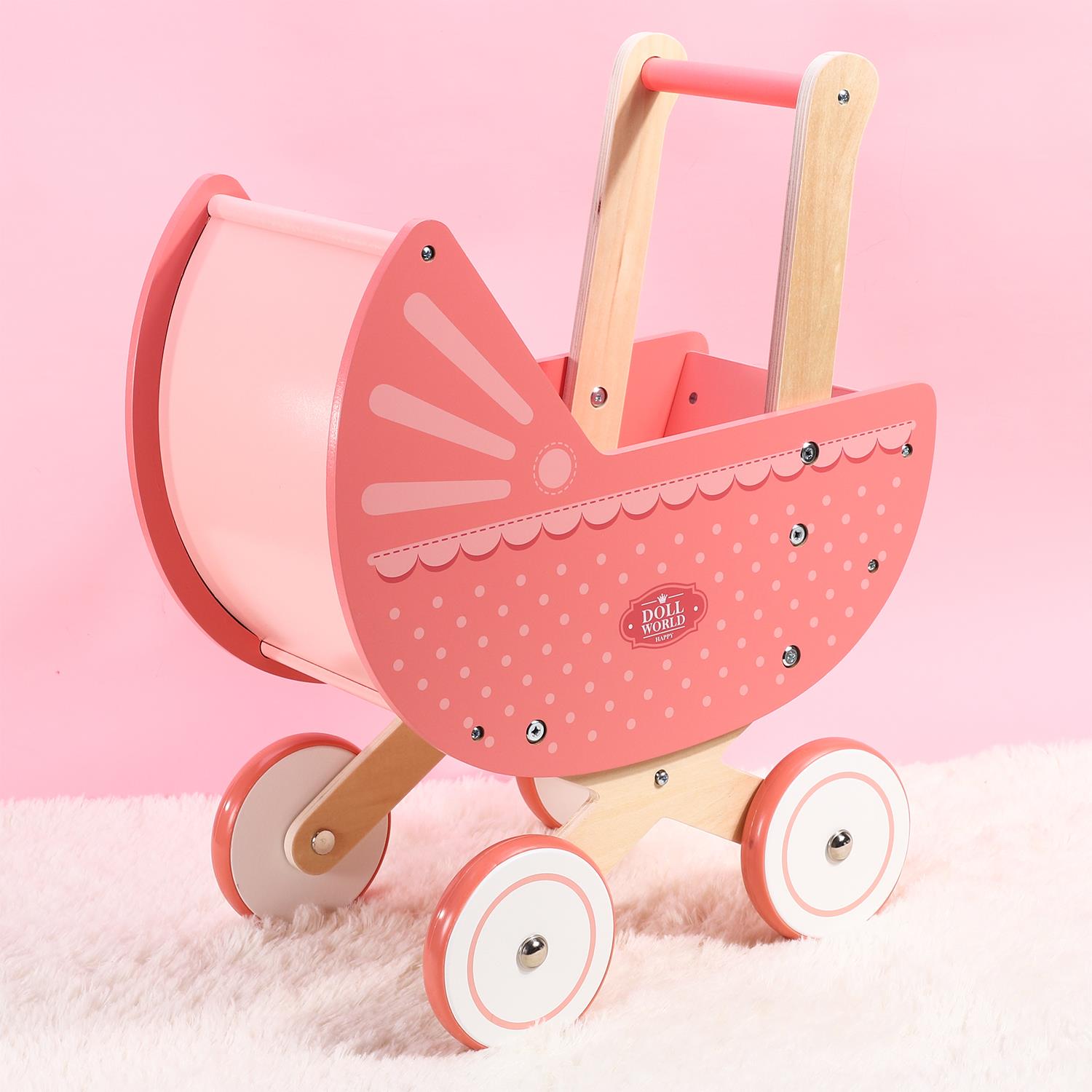 SOKA Doll World-Pram 0000470 in pink with wheels, designed for imaginative play with dolls and figures.