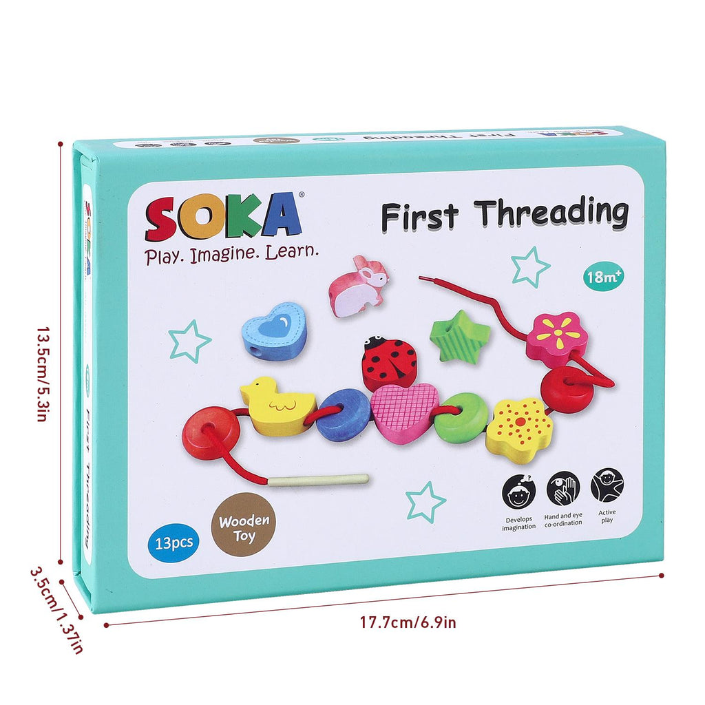 SOKA First Threading toy from FunZone, featuring colorful beads and a threading tool for imaginative play.