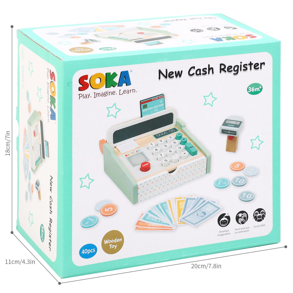 SOKA FunZone cash register toy with colorful buttons and accessories for imaginative play and learning.