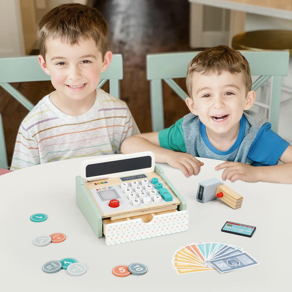 SOKA Play Imagine Learn FunZone cash register toy with colorful buttons and a realistic design for imaginative play.