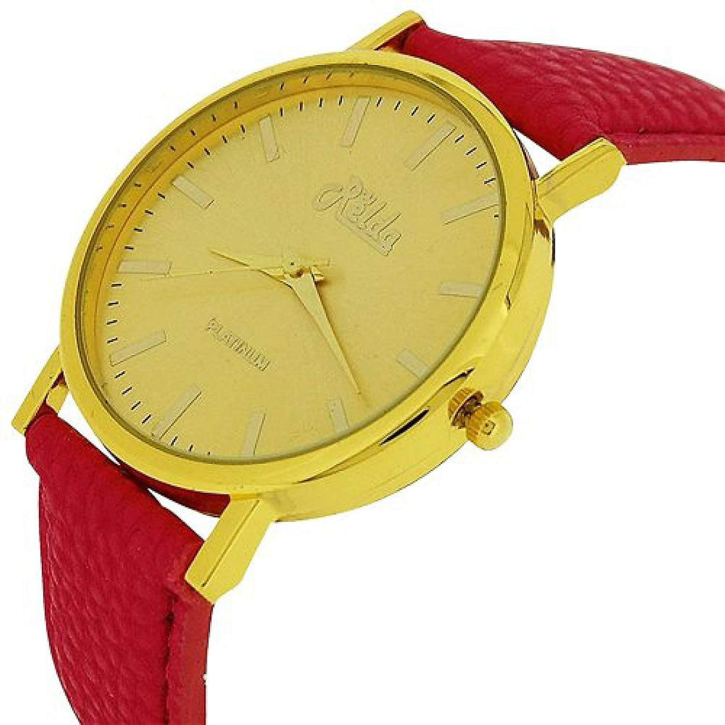 Relda Women Analogue Jumbo Gold tone Dial & Leather Pink Strap With Buckle REL61