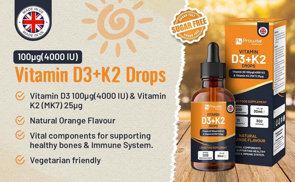 GlowCare Vitamin D3 4000iu and K2 MK7 orange liquid drops in a 30ml bottle on a white background.