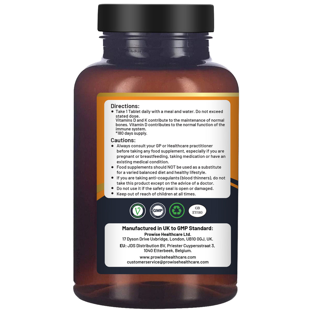 Prowise Healthcare Vitamin D3 4000IU and K2 MK7 vegetarian tablets for immune support and bone health.