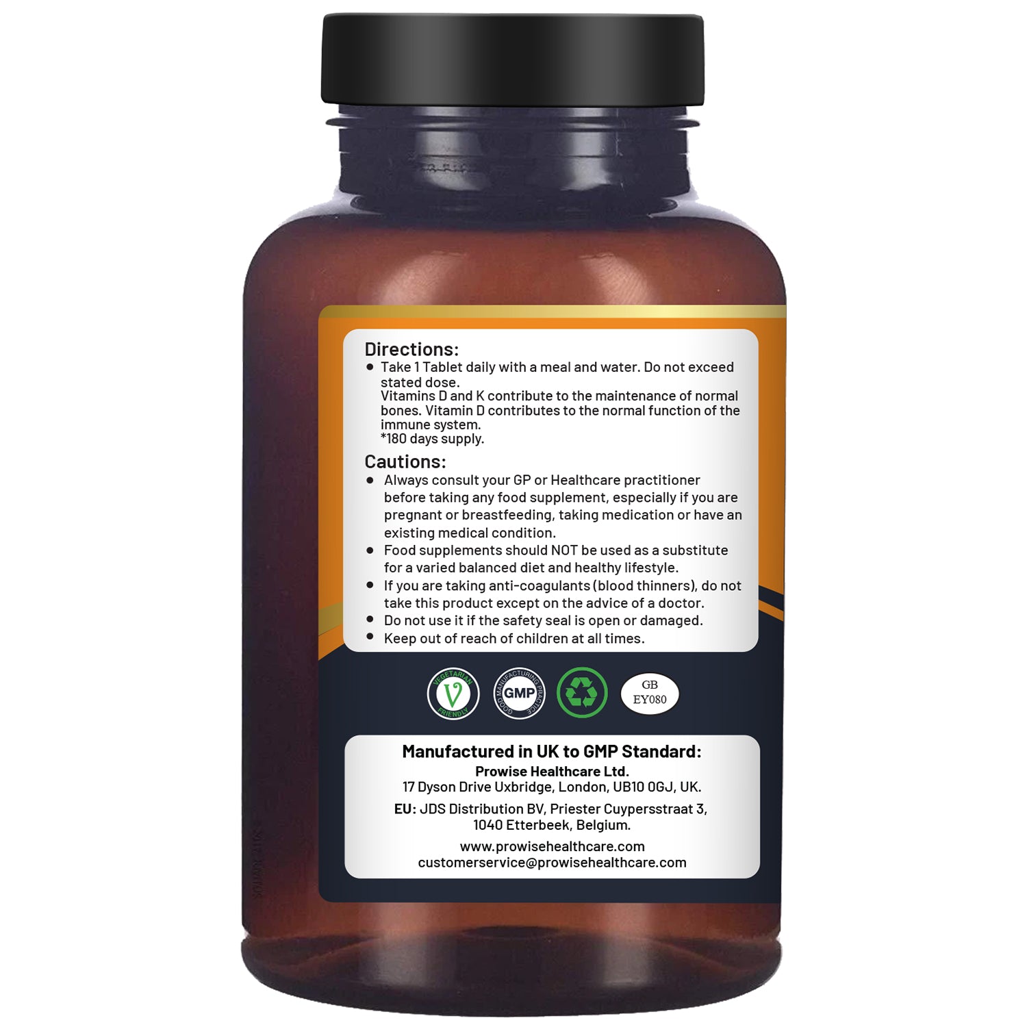 Prowise Healthcare Vitamin D3 4000IU and K2 MK7 vegetarian tablets for immune support and bone health.