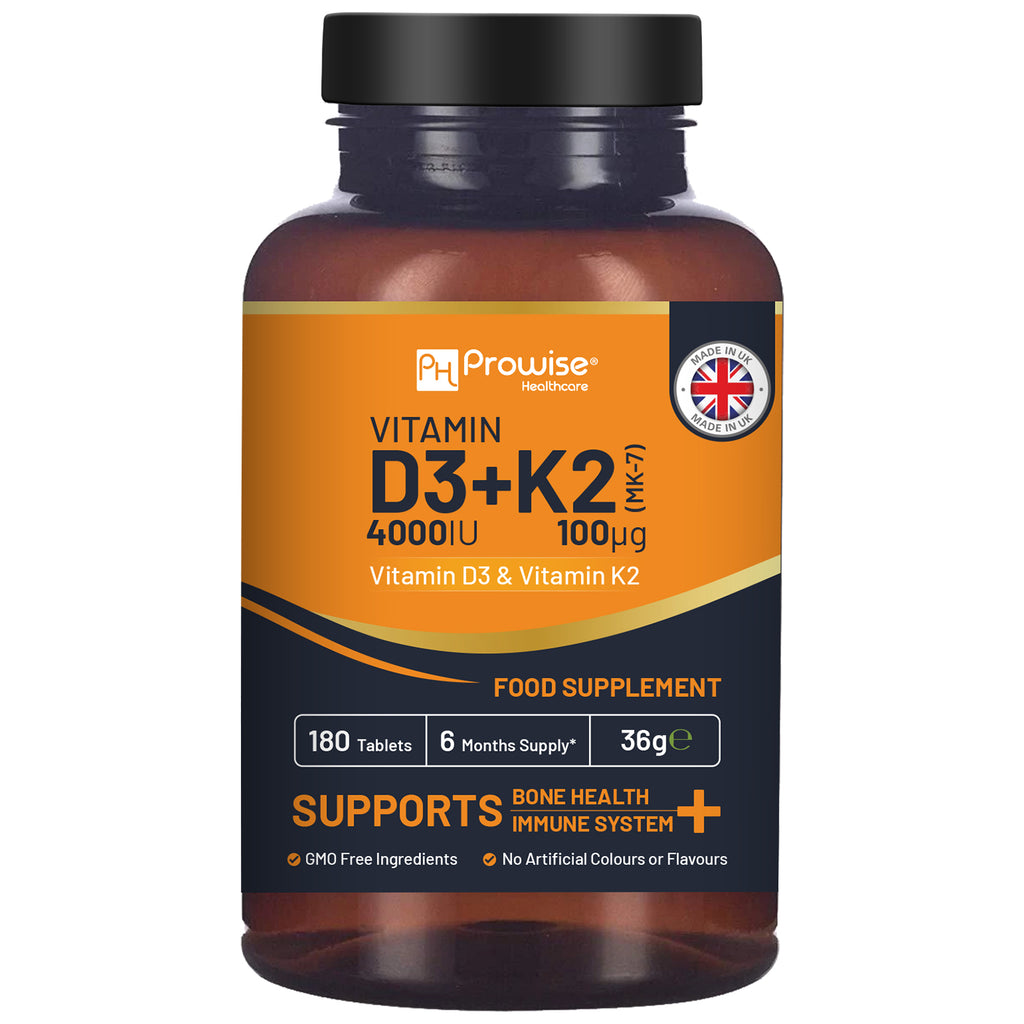 Prowise Vitamin D3 4000IU & K2 MK7 vegetarian tablets for immune support, calcium boost, bone and muscle health.