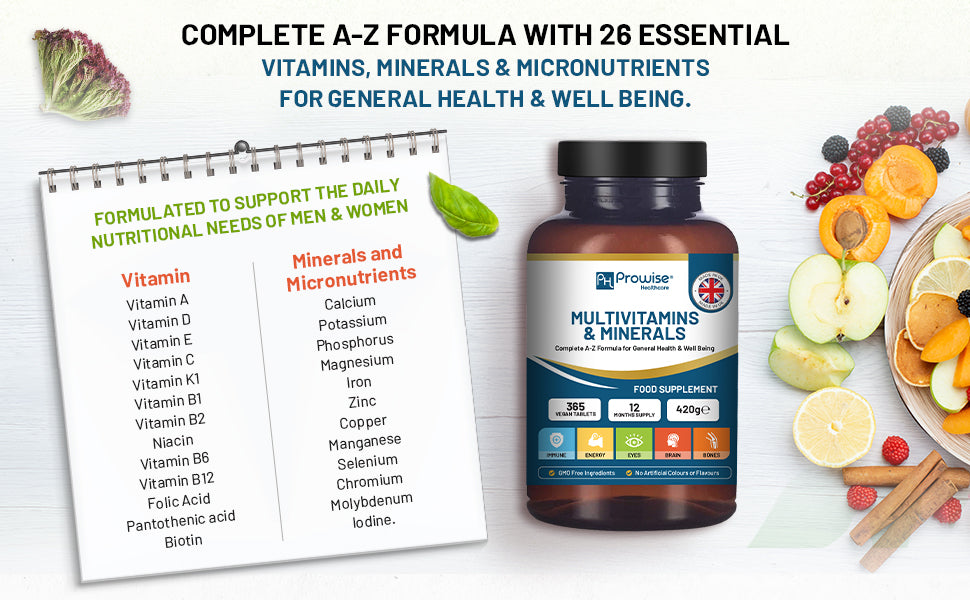 GlowCare A-Z multivitamins and minerals, 365 vegan tablets in a bottle, ideal for daily nutritional support.