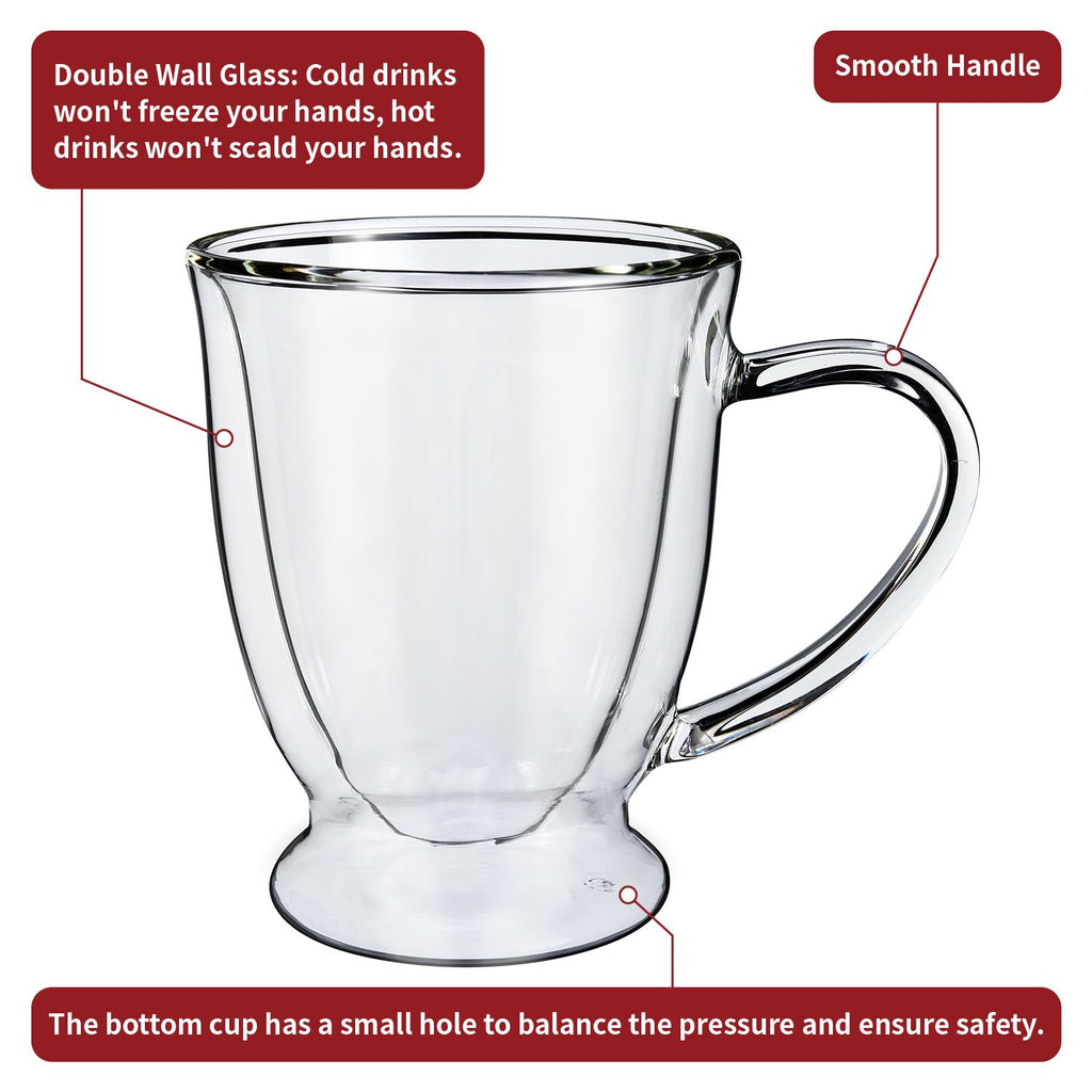 Double wall glasses set of 2, 270ml borosilicate glass, showcasing heat-resistant design by Vinsani.