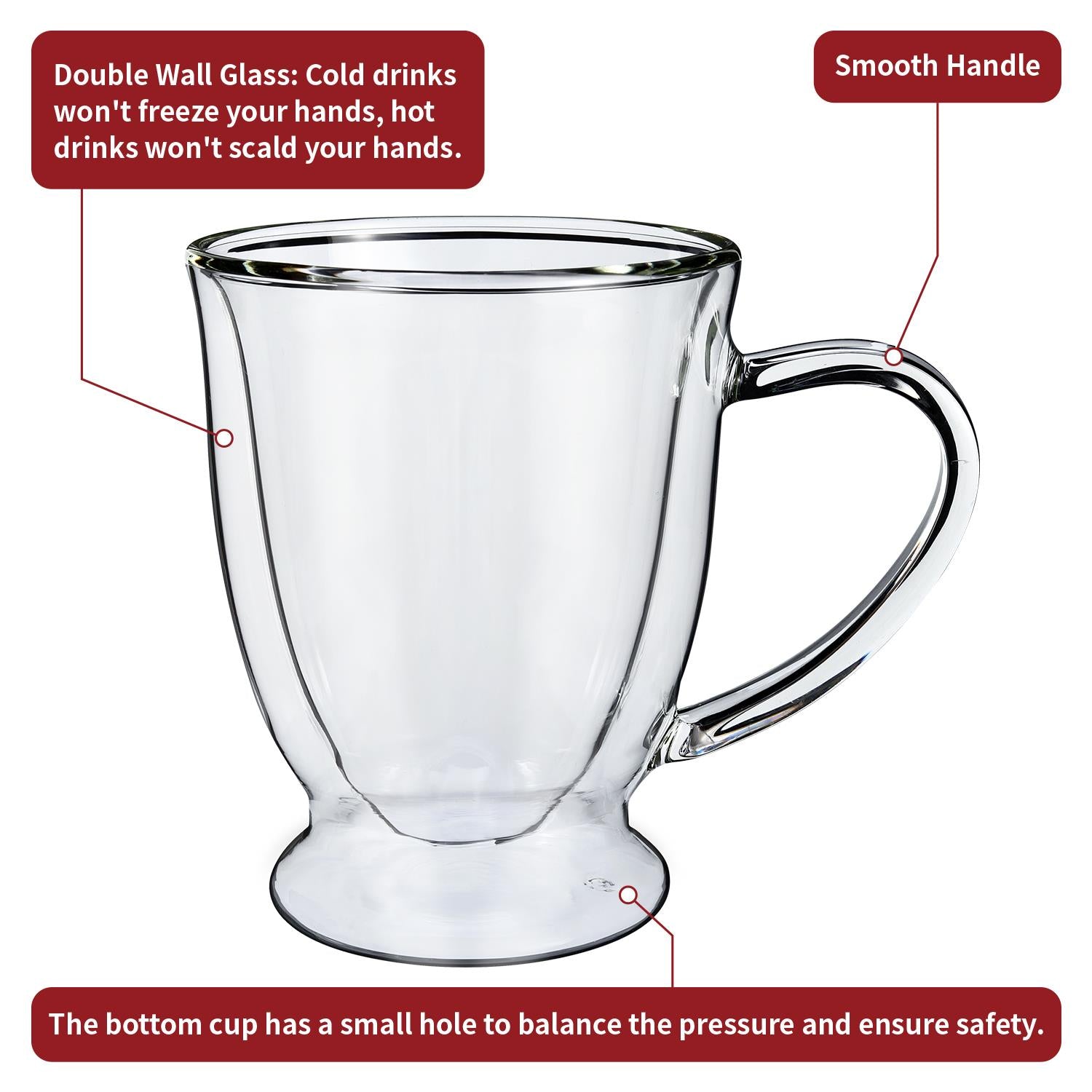 Double wall glasses set of 2, 270ml borosilicate glass, showcasing heat-resistant design by Vinsani.
