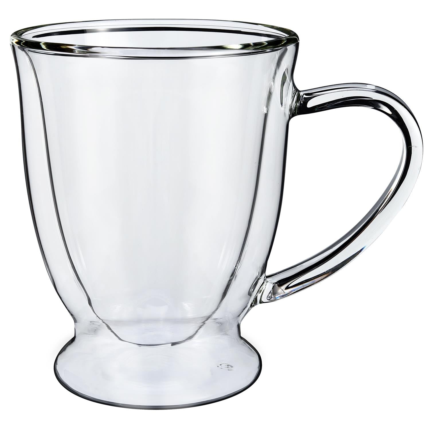 Set of 2 Vinsani double wall glasses, 270ml borosilicate glass, showcasing their heat-resistant design and elegant style.