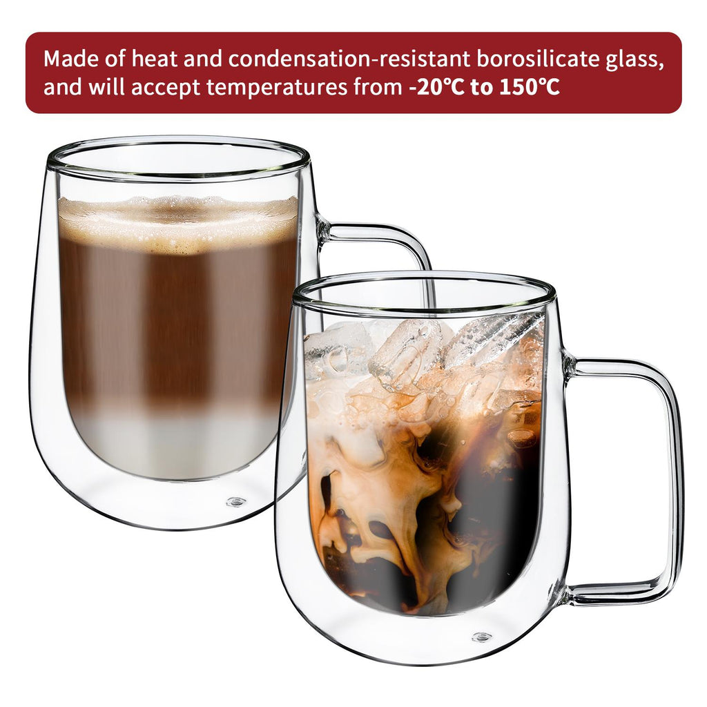 Vinsani KOPPU double wall glasses in a 2 pack, 80ml borosilicate design, showcasing elegant transparent glass structure.