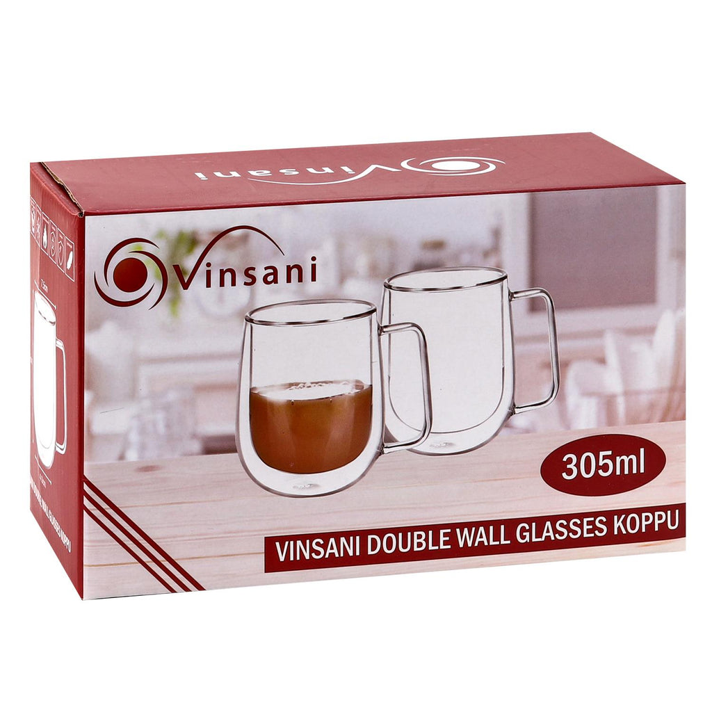 Two 80ml double wall borosilicate glasses by Vinsani with KOPPU design, showcasing clear glass and modern aesthetic.