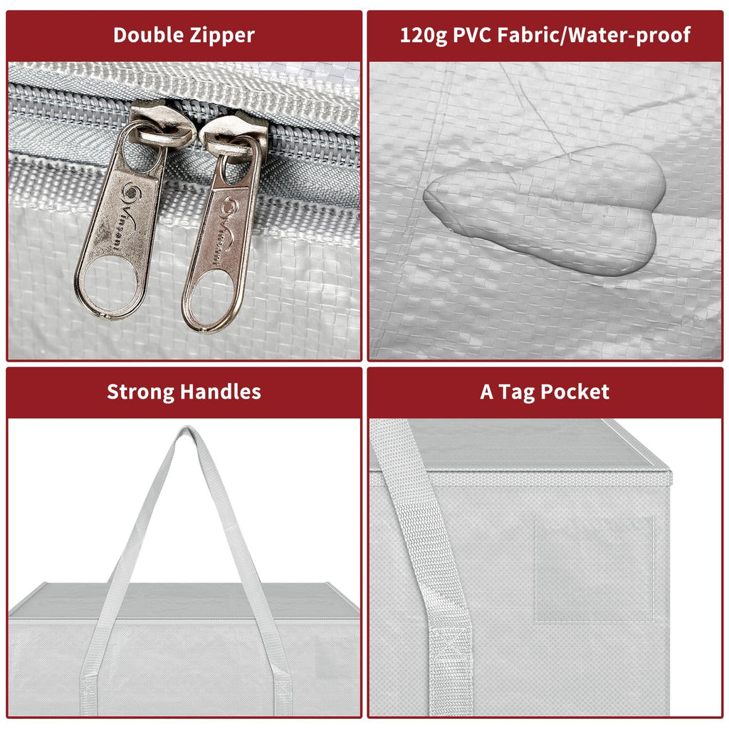 Vinsani grey 6-pack moving bags displayed, showcasing durable fabric and spacious design for easy packing and transport.