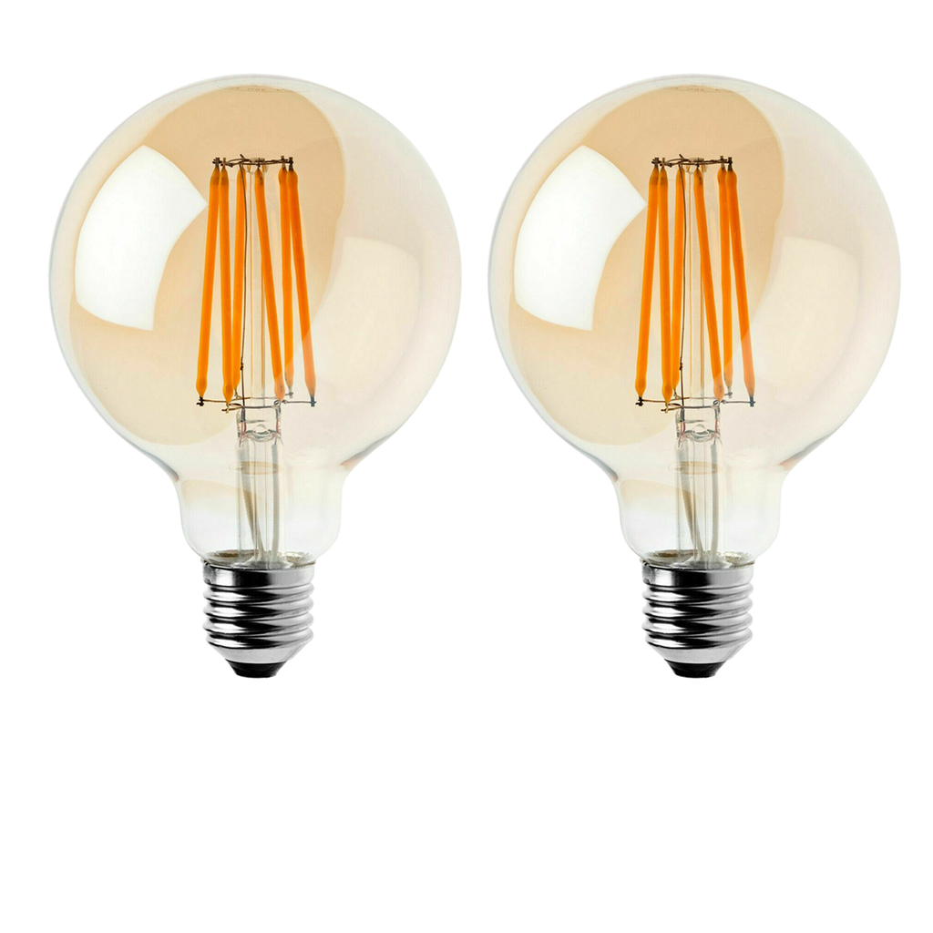 LED Edison bulbs in amber glass, E27 base, dimmable, vintage style, 2700K warmth, by Ledsone, 2-pack.