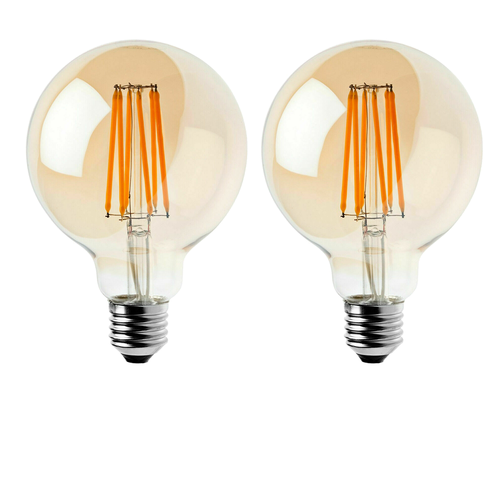 LED Edison bulbs in amber glass, E27 base, dimmable, vintage style, 2700K warmth, by Ledsone, 2-pack.