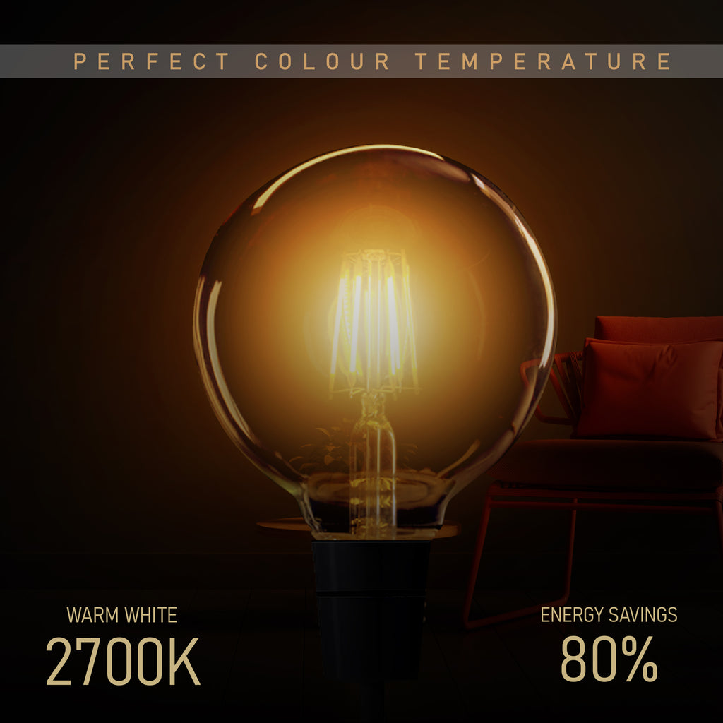 LED Edison bulbs in vintage amber glass, E27 dimmable, 2700K, 2 pack by Ledsone.