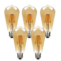 Five Ledsone LED Edison bulbs in vintage amber ST64 design, E27 dimmable, glowing softly at 2700K color temperature.