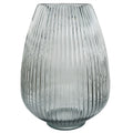 Hand-finished 30cm smoke grey ridged glass vase by Leaf, showcasing elegant texture and modern design.