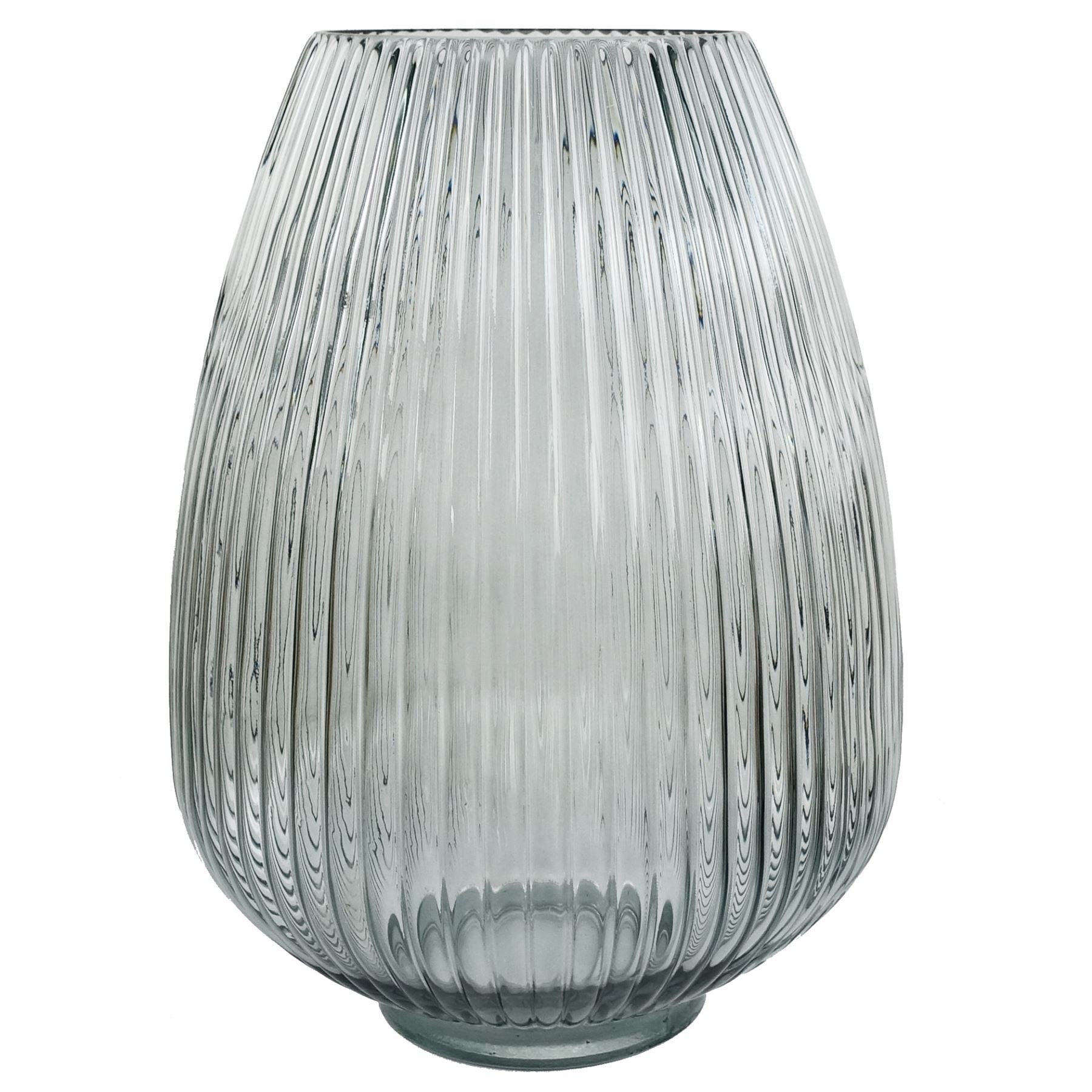 Hand-finished 30cm smoke grey ridged glass vase by Leaf, showcasing elegant texture and modern design.