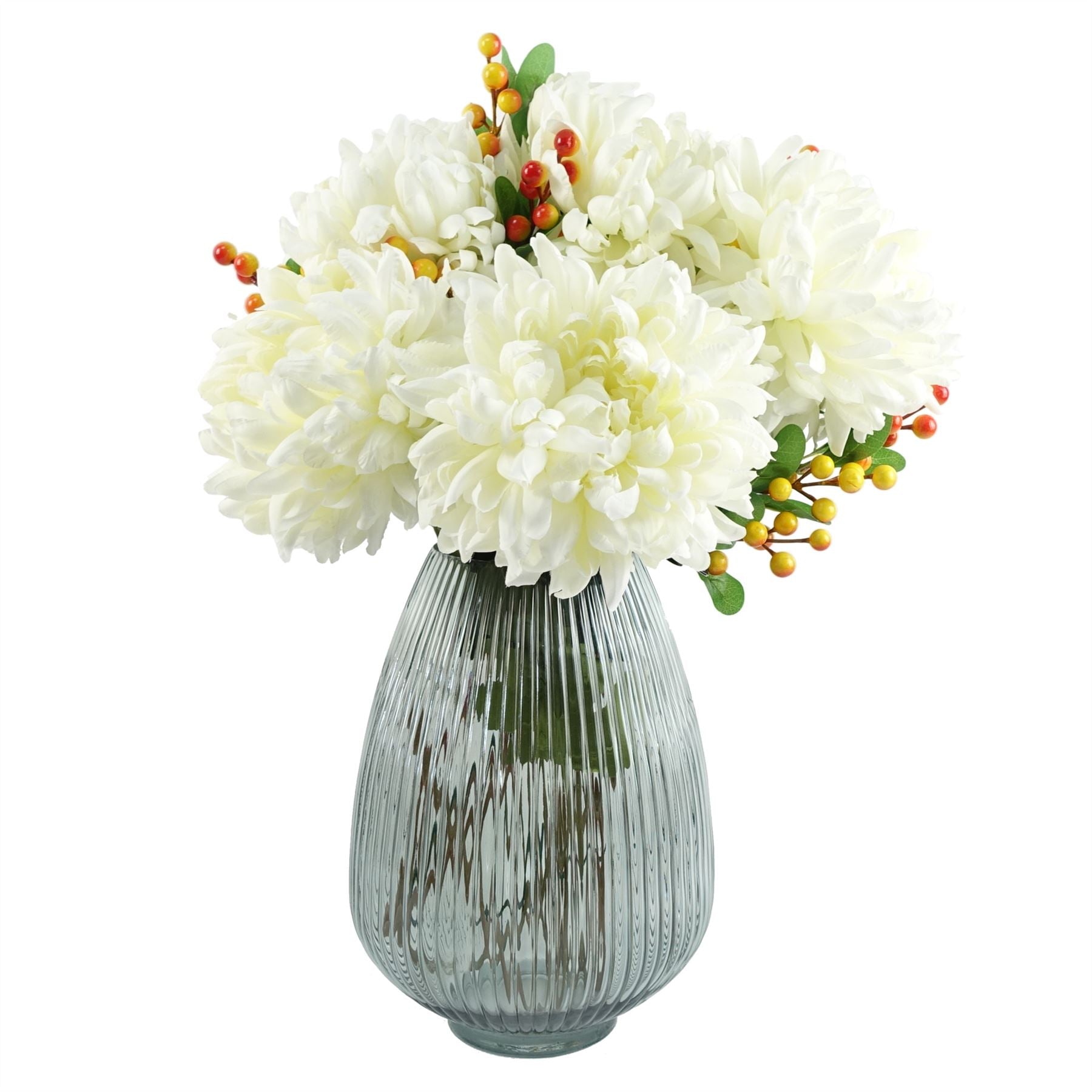 Hand-finished 30cm smoke grey ridged glass vase by Leaf, showcasing elegant texture and shape for home decor.