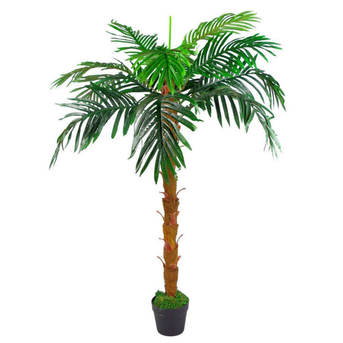 Realistic 130cm artificial palm tree in a moss pot by Leaf, showcasing detailed botanically accurate leaves.
