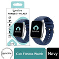 Navy Gymcline fitness tracker showcasing 25 sports modes and IP68 water protection features.