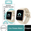 Gymcline Ciro Fitness Tracker in cream, featuring 25 sports modes and IP68 water protection, displayed on a wrist.