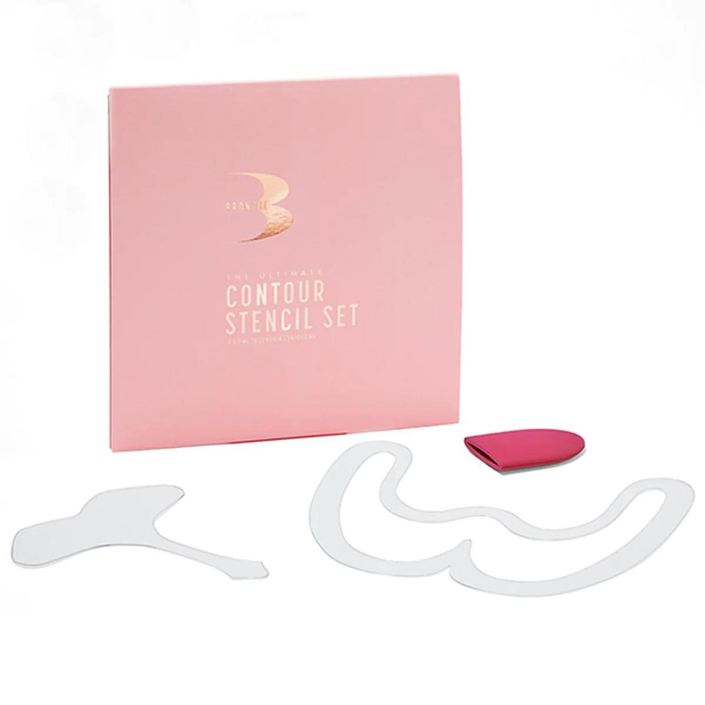 Bronzie The Ultimate Contour Stencil Set featuring various stencil shapes for precise makeup application.