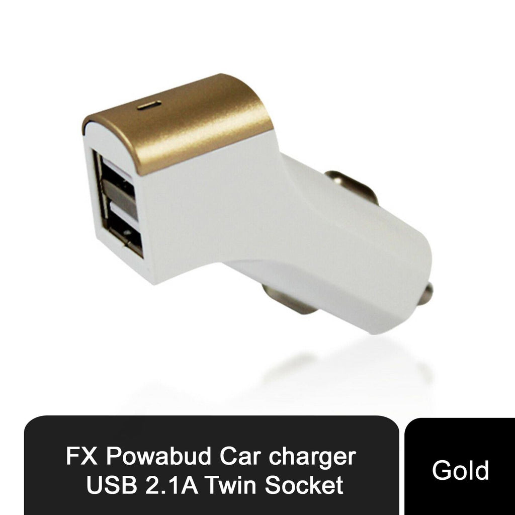 Dual USB Car Charger 2.1A - Twin Socket Fast Charging - Gold