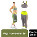 Women's green yoga sportswear set by Aquarius in size small, featuring a stylish design for activewear and fitness.
