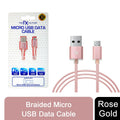 Rose gold FX TechHub braided micro USB data cable with durable design and flexible connectors.