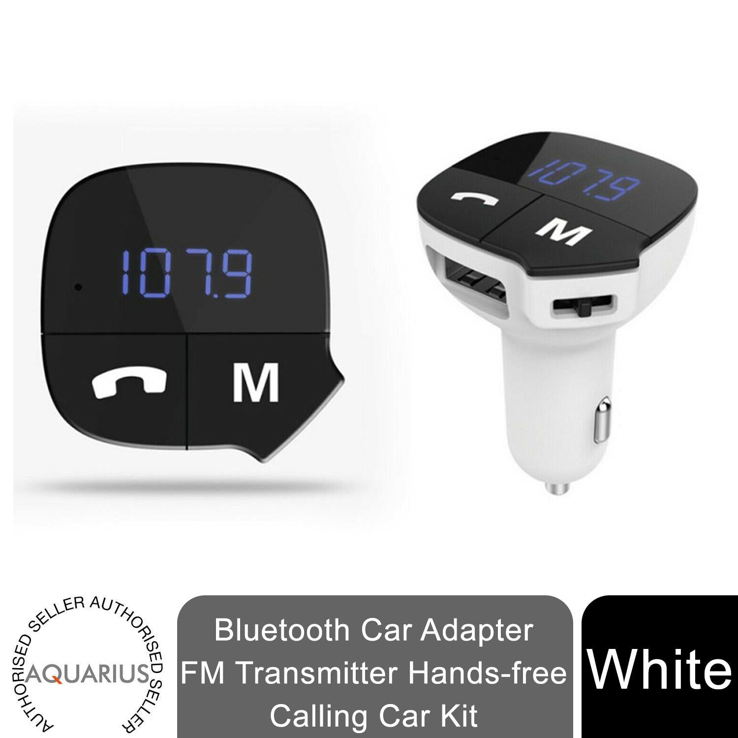 Bluetooth FM Transmitter - Hands-Free Car Kit - White