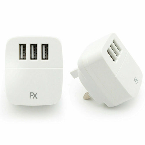 Aquarius 3 Port USB Mains Charger in white, designed for multi-device charging at 3.1Amp power output.
