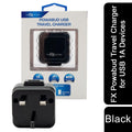Black FX Factory USB Mains Charger 1A for USB & Micro USB devices, showcasing compact design and plug for wall use.