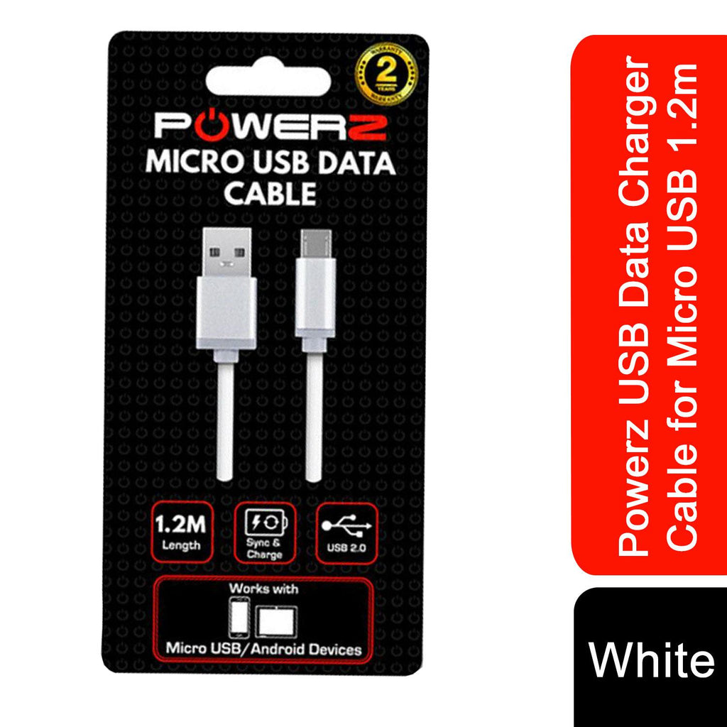 White 1.2m USB data charger cable for Micro USB by TechHub, designed for syncing and charging devices.