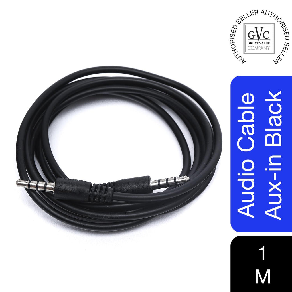 GVC 3.5mm stereo AUX audio cable in multiple colors, 1M length, showcasing connectors and flexible design.