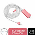 Full HD HDMI connector cable in rose gold by Aquarius, designed for screen mirroring with phones and tablets.