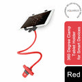 Red 360 Degree Clamp Tablet Holder by Aquarius, adjustable design for smart devices, showcasing full rotation and secure grip.
