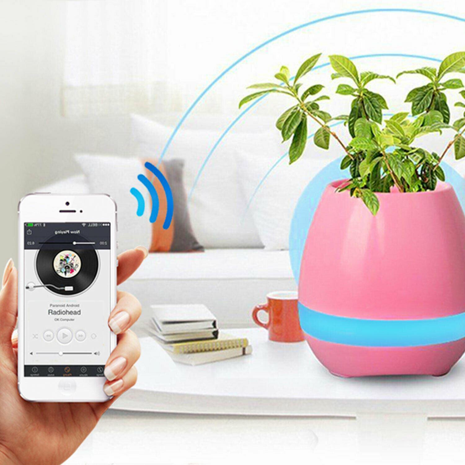 Pink Music Flower Pot Bluetooth Speaker by Debonair, designed for bedroom, office, and living room decor.