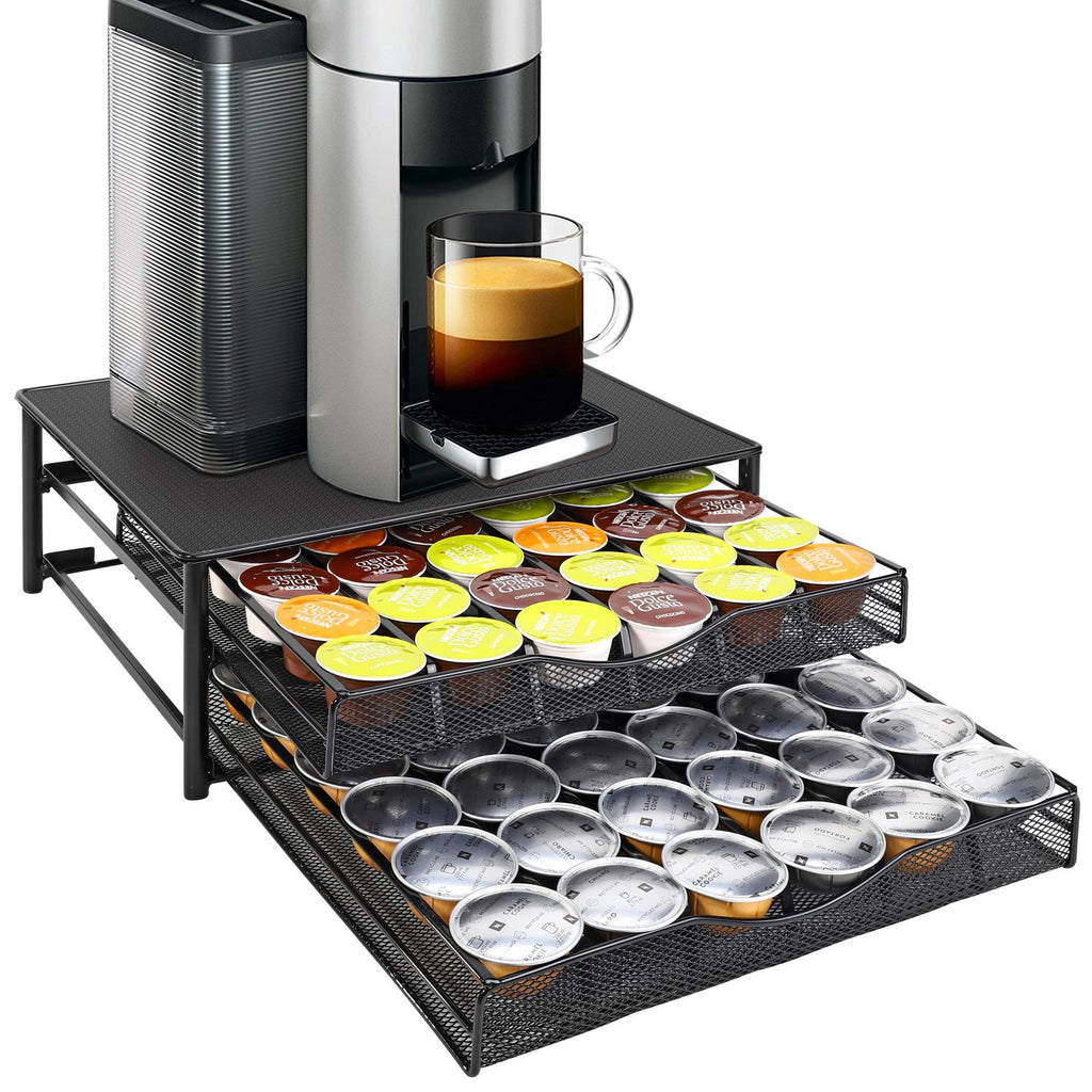 Black double drawer organizer for coffee pod storage by HomeCraft, featuring a sleek design and ample space for pods.