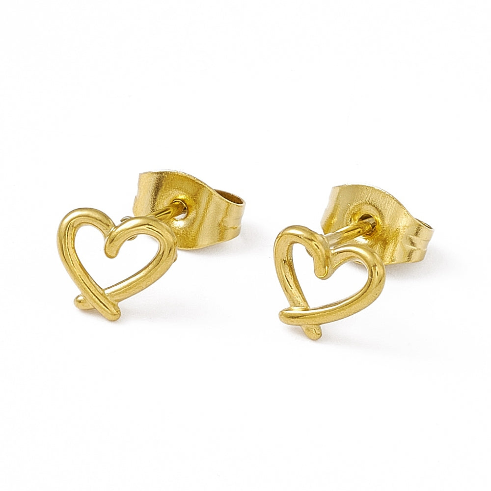 Small Gold Heart Stud Earrings - Gold Plated Stainless Steel - 6×7mm