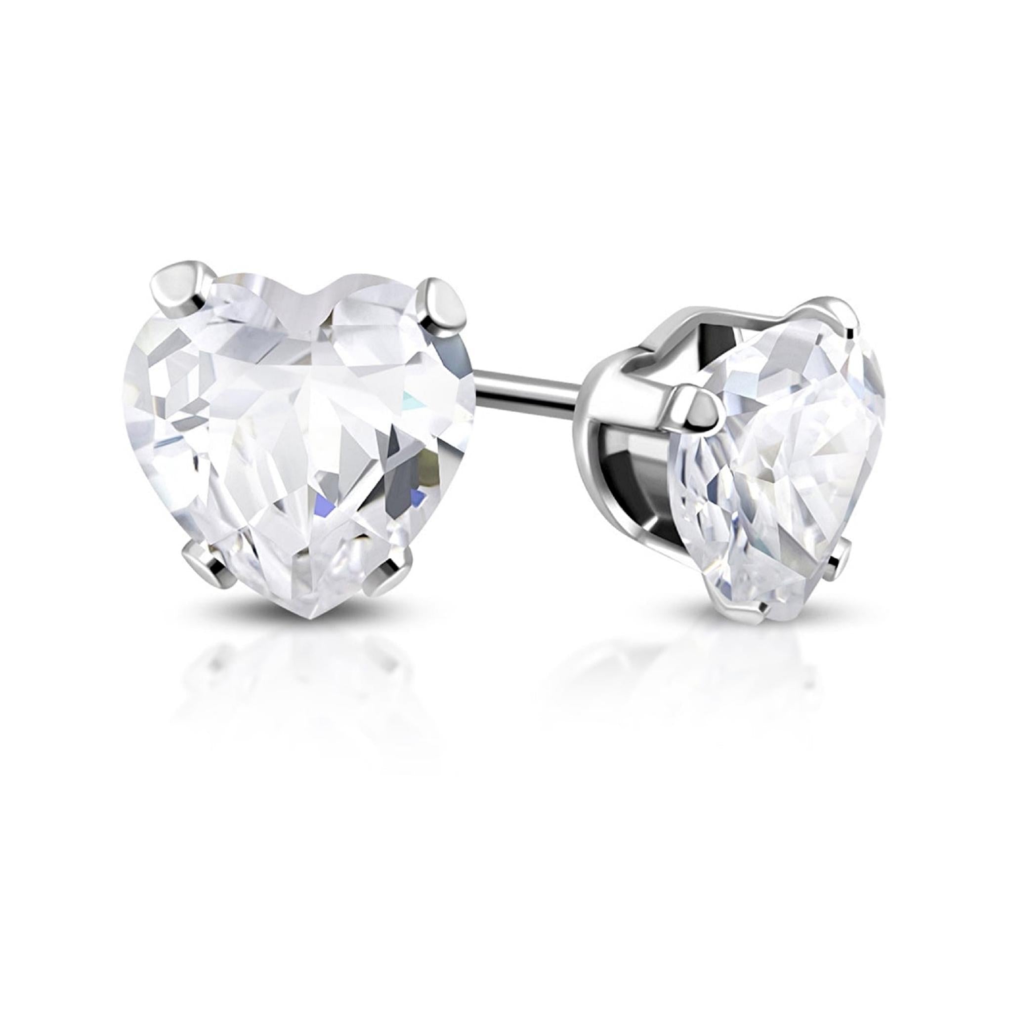 Cubic Zirconia Heart Stud Earrings - Hypoallergenic Stainless Steel - 5×5mm