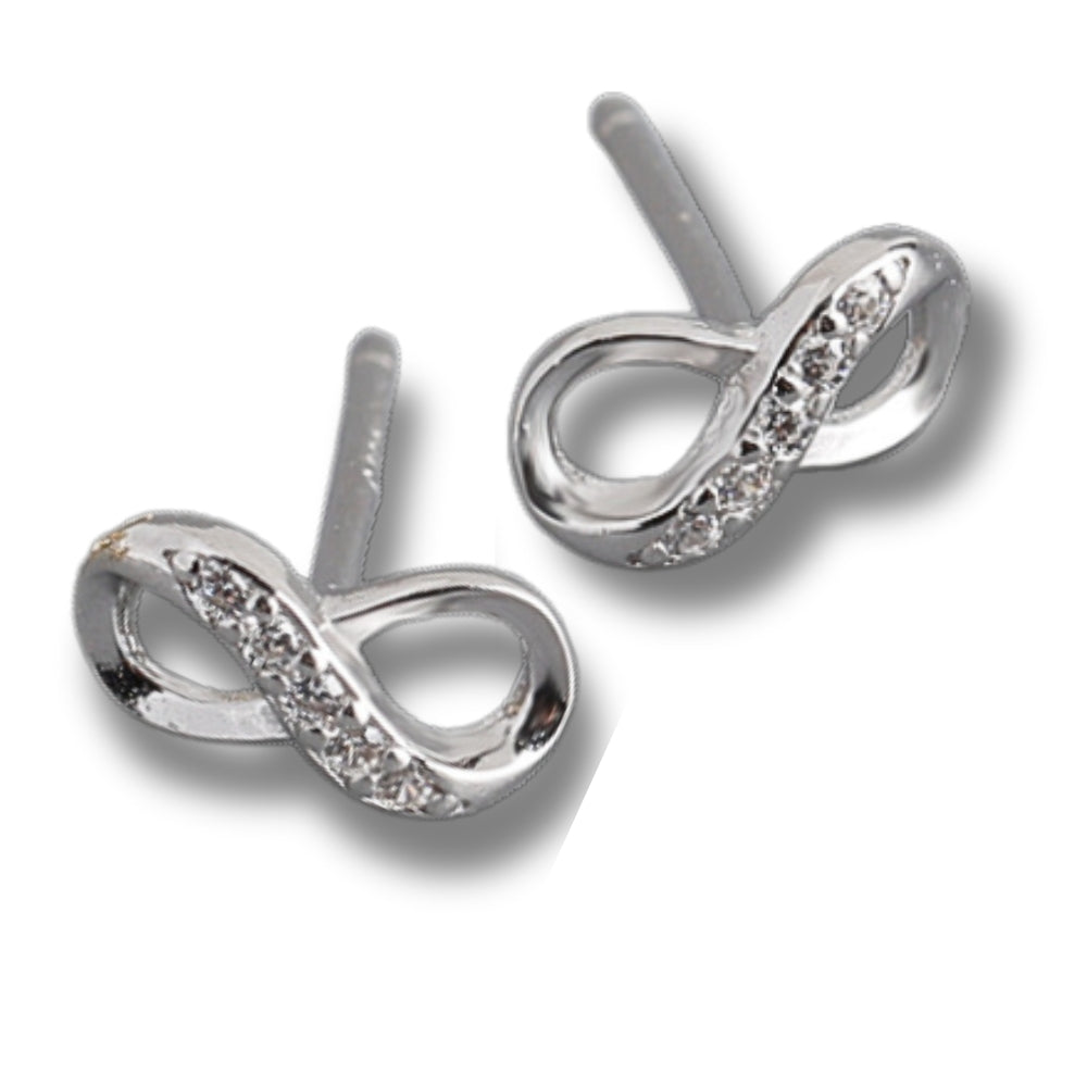 Infinity Stud Earrings - Diamante Sterling Silver - 4×8mm