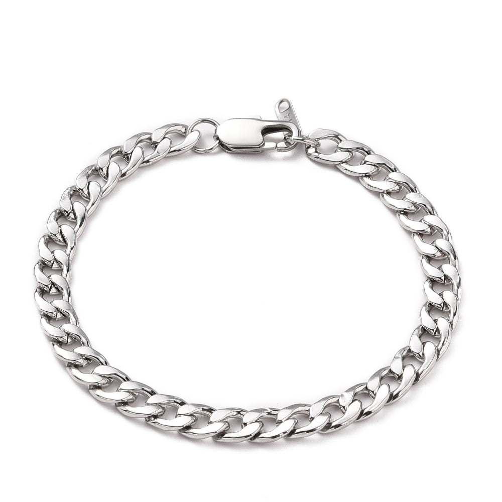 Mens Curb Chain Bracelet - Stainless Steel - Silver - 9 Inches