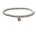 Girls Mini Puff Heart Rose Gold Beaded Bracelet - Stretch Elastic