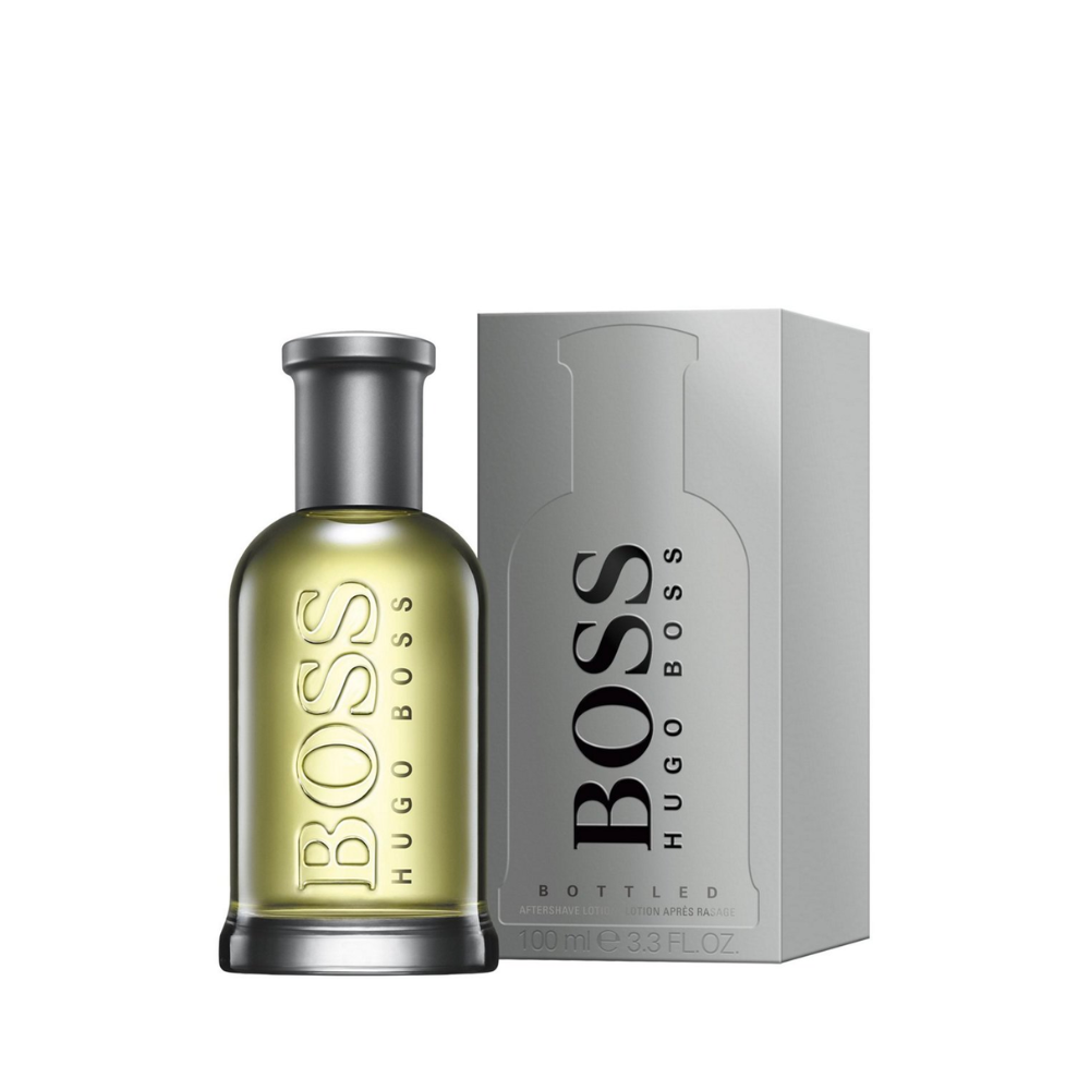 Hugo Boss Boss Bottled After Shave Lotion 100ml in a sleek bottle, showcasing its elegant design and soothing formula.