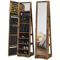 Jewelry Cabinet with Full Length Mirror - 360° Swivel Lockable Organizer - Rustic Brown