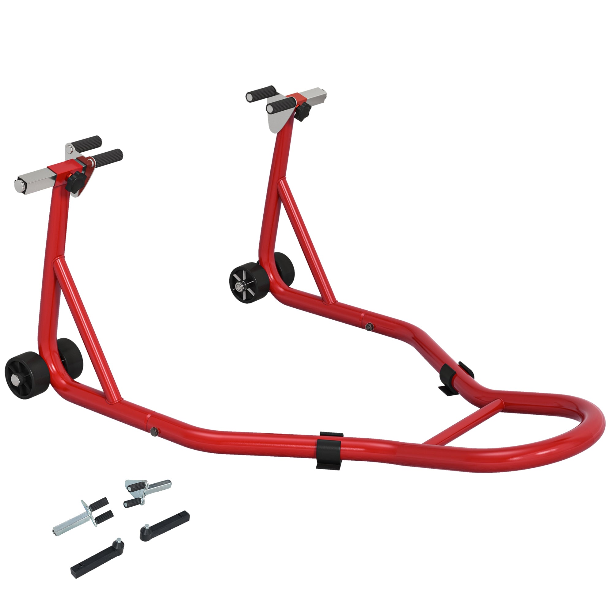Rear Motorcycle Paddock Stand with U & L Shaped Adapters - 200kg Capacity - Red