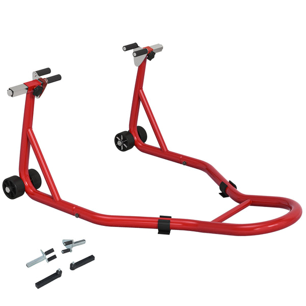 Rear Motorcycle Paddock Stand with U & L Shaped Adapters - 200kg Capacity - Red