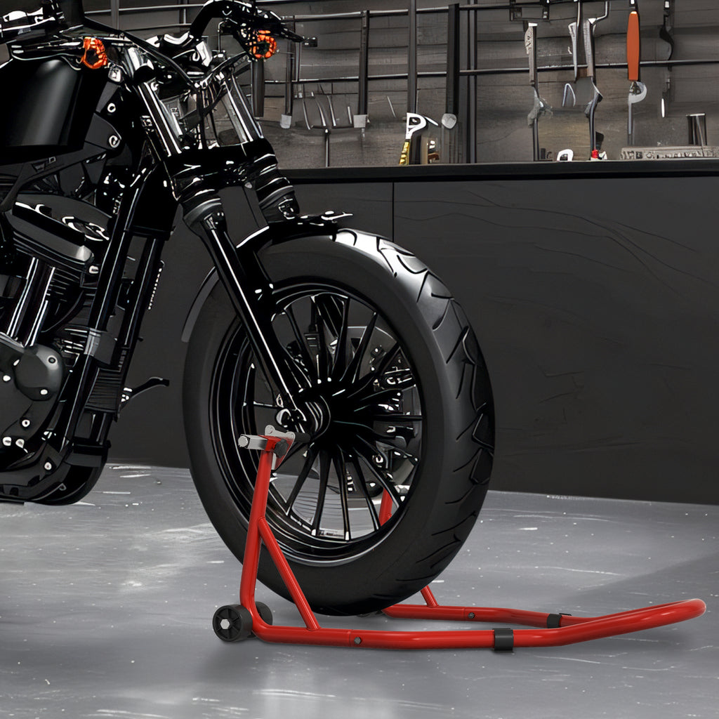 Rear Motorcycle Paddock Stand with U & L Shaped Adapters - 200kg Capacity - Red