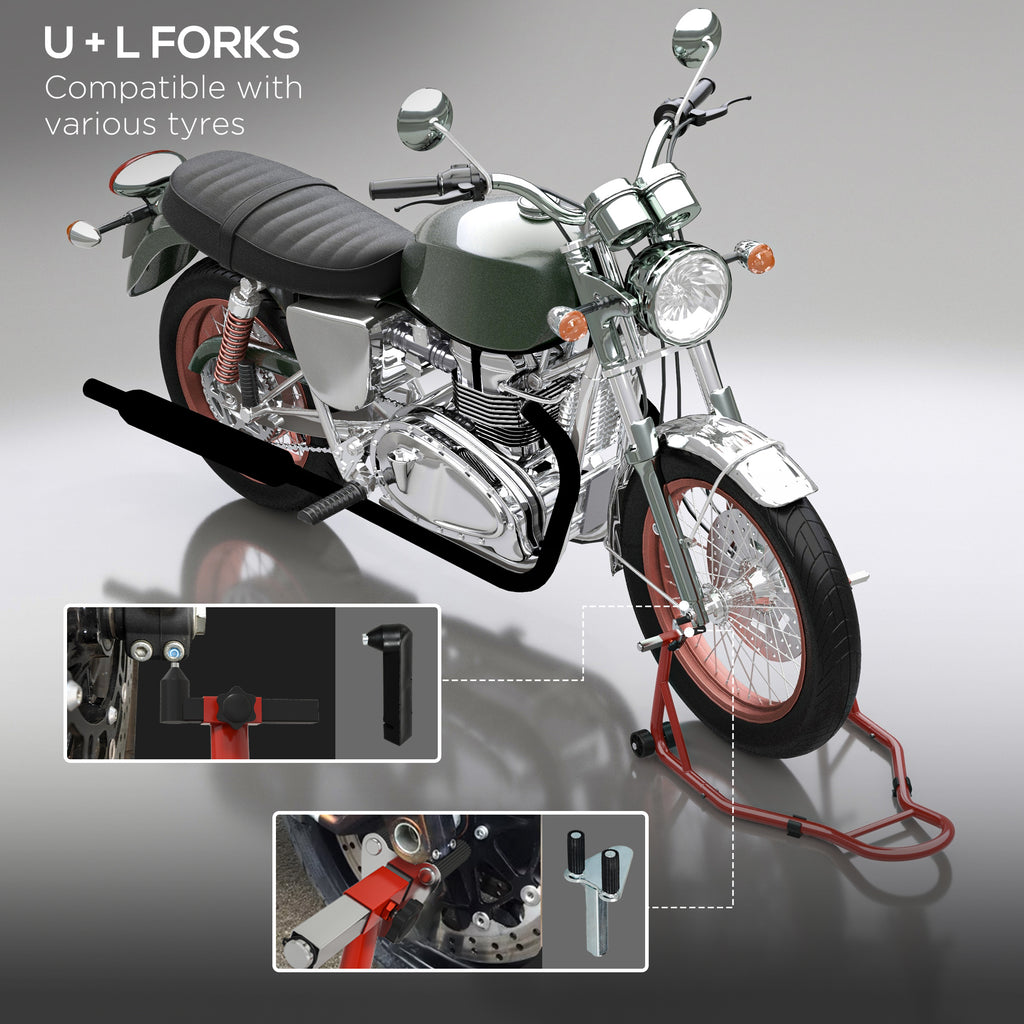 Rear Motorcycle Paddock Stand with U & L Shaped Adapters - 200kg Capacity - Red